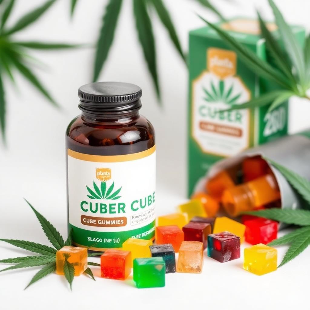 Planta CBD Cube Gummies bottle and cube gummies